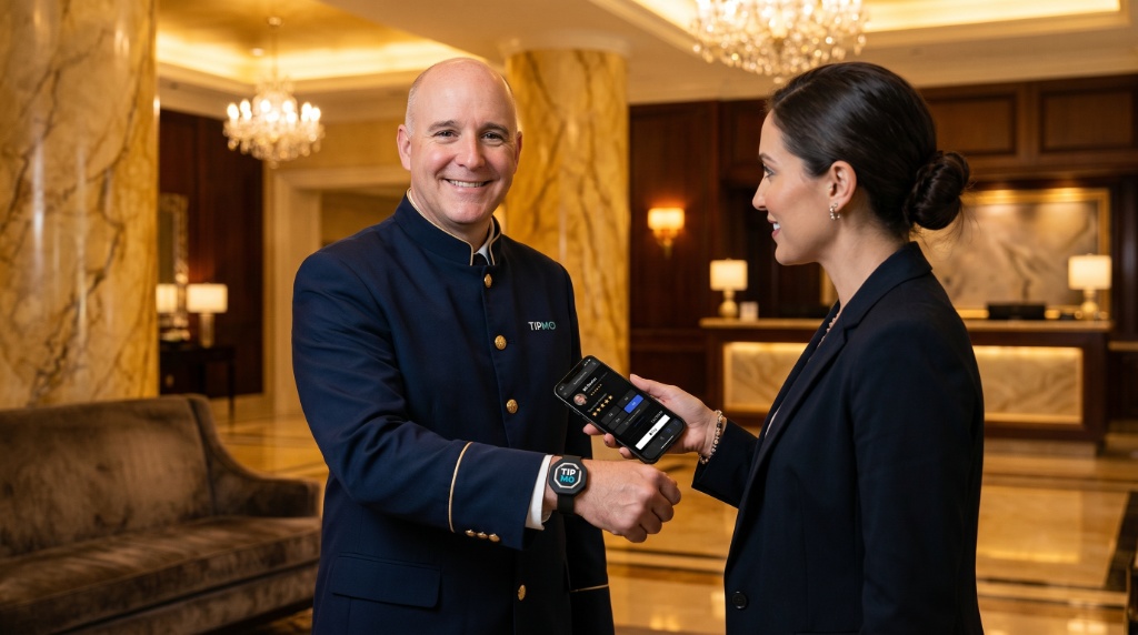 Hotel guest tipping staff with TIPMO